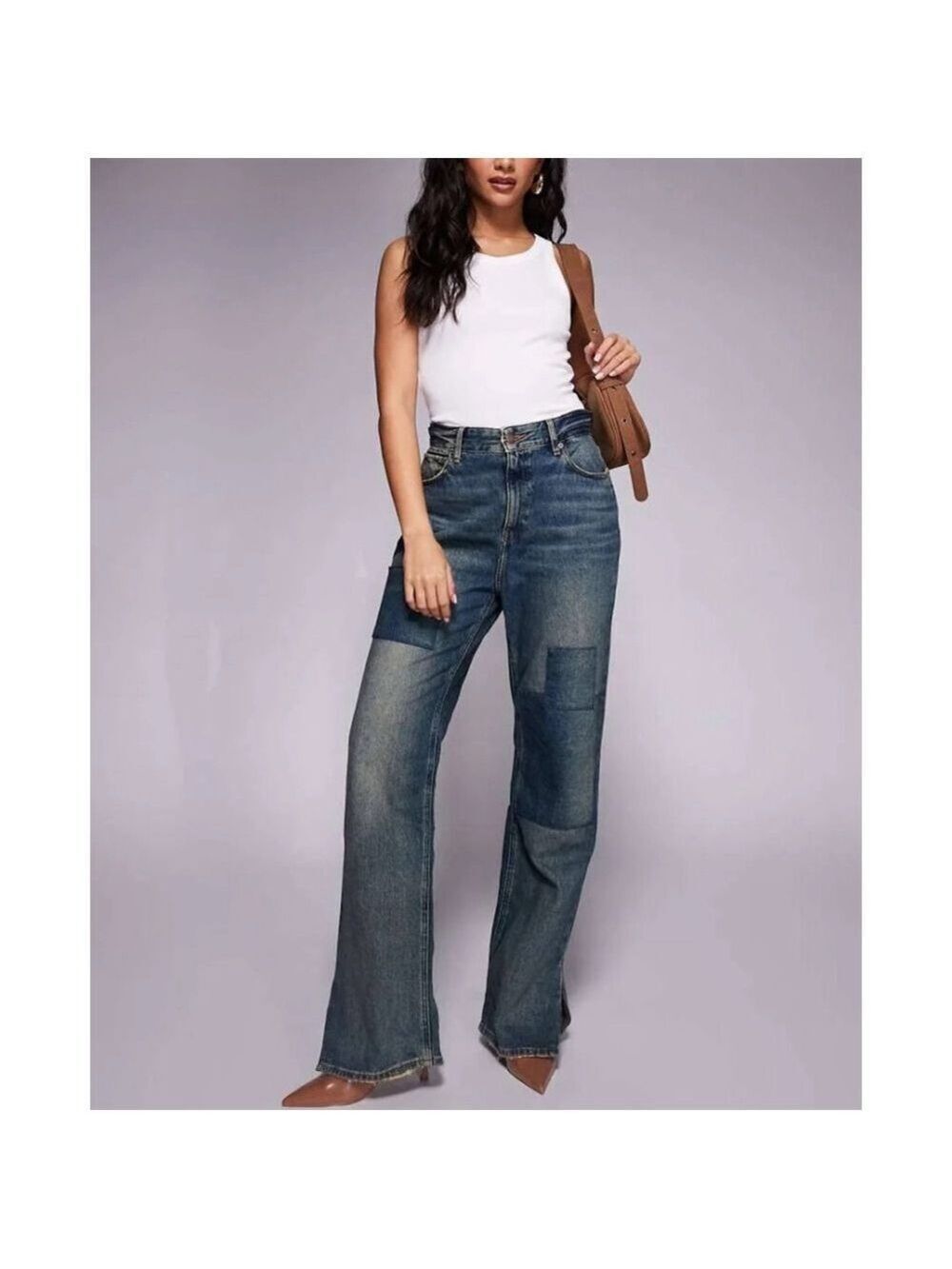 Women's GOOD AMERICAN Blue Patchwork The Khloe Flare Jeans Size 4